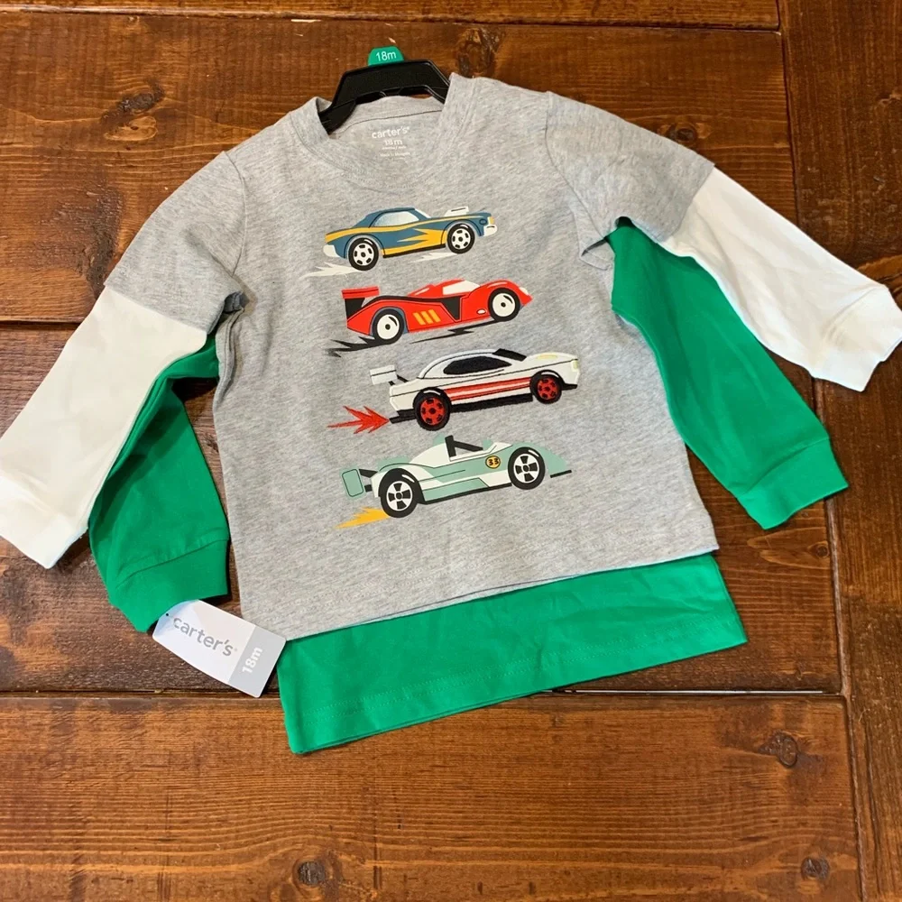 Carters long sleeve tees cars and football 2 pack